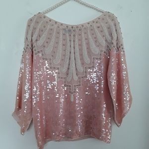 VTG DOMINIQUE Pink Silk Hand Beaded/Sequin Top
